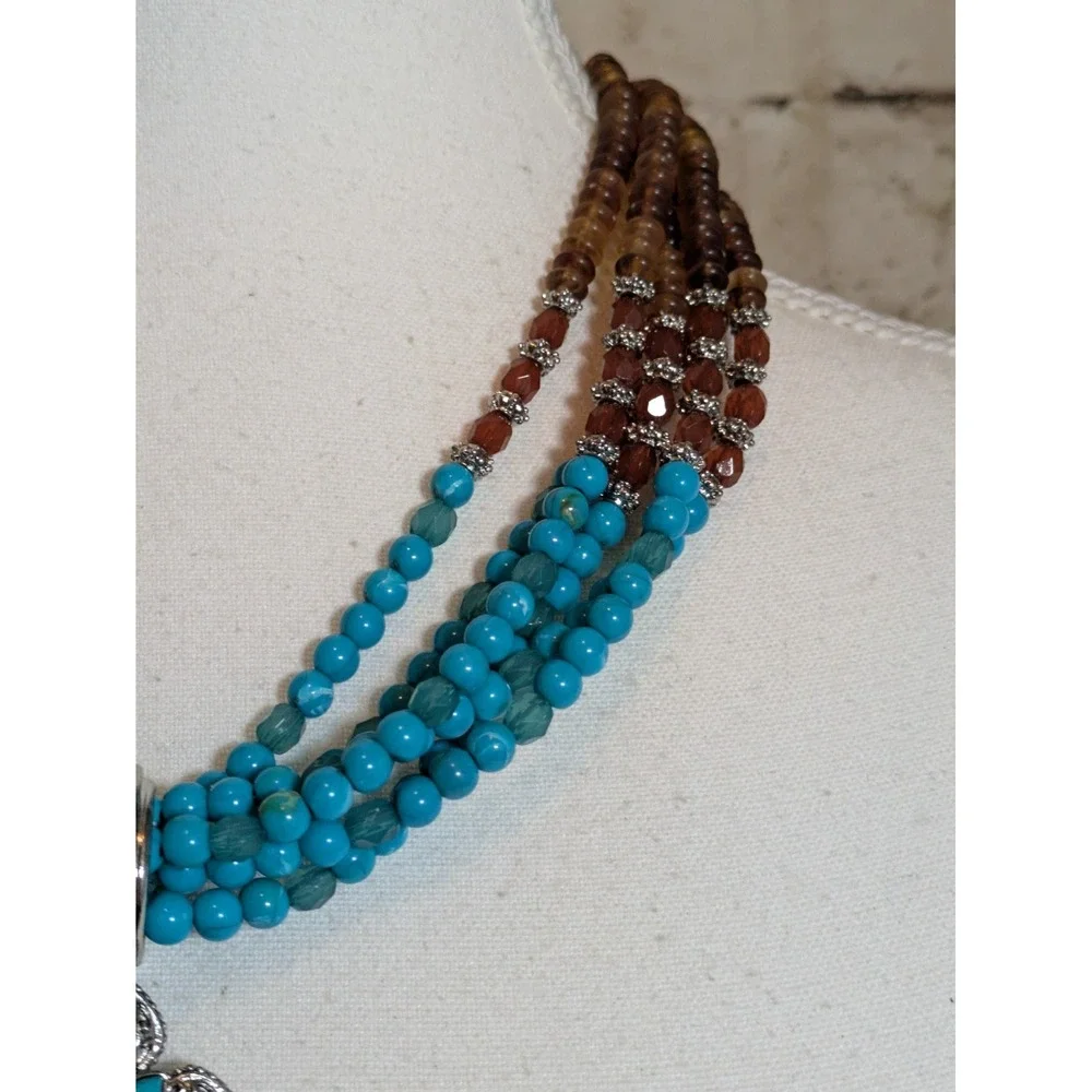 RJ Graziano Multi Strand Beaded Necklace Faux Turquoise AB Aurora Borealis 18